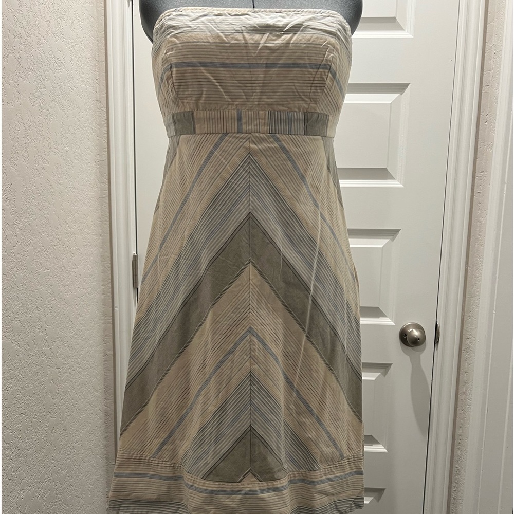 Beige, blue and white mini dress